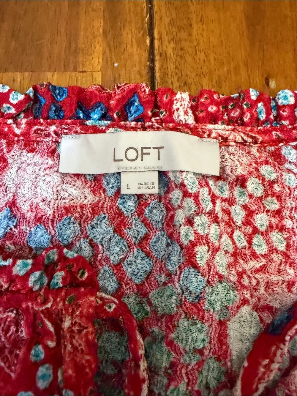 LOFT Red Floral Puff-Sleeve Square-Neck Blouse size large